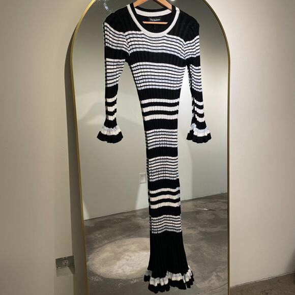 Black and White Knitted Striped Maxi Dress S - Picture 3 of 5